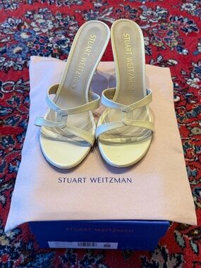 Stuart Weitzman Ivory Strappy Slide Mules